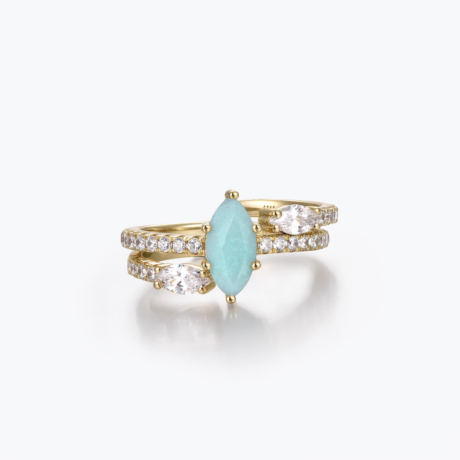 Dissoo® Marquise Amazonite Half-Pavé Engagement Ring with Open-shank Wedding Ring