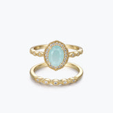 Dissoo® Oval Amazonite Halo Engagement Ring with Gold Versailles Wedding Ring