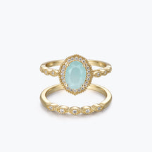 Dissoo® Oval Amazonite Halo Engagement Ring with Gold Versailles Wedding Ring