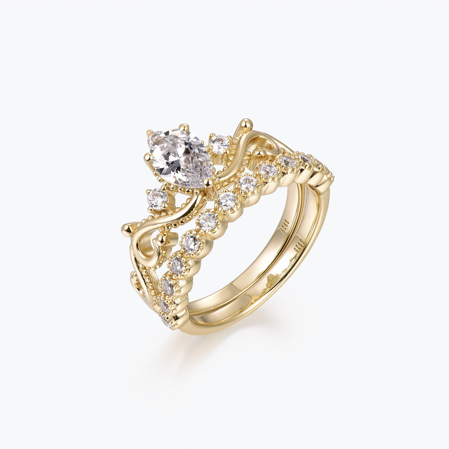 Victorian Lace Pear Cut Moissanite Engagement Ring Set