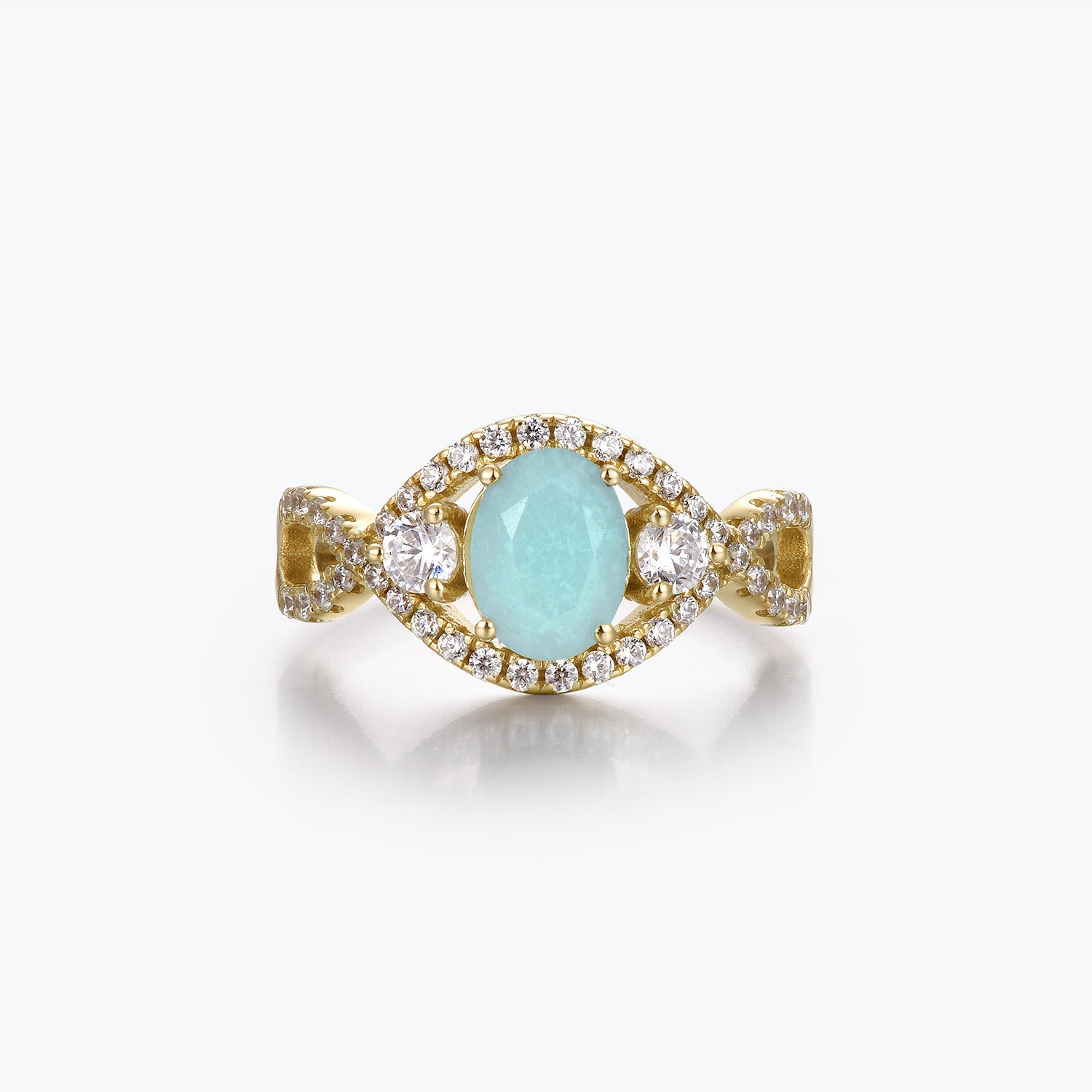 Timeless Oval Cut Amazonite Twist Pavé Shank Engagement Ring