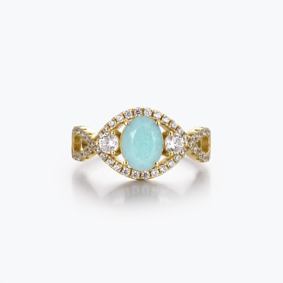 Dissoo® Oval Amazonite Twist Pavé Shank Engagement Ring in 14K Gold Vermeil