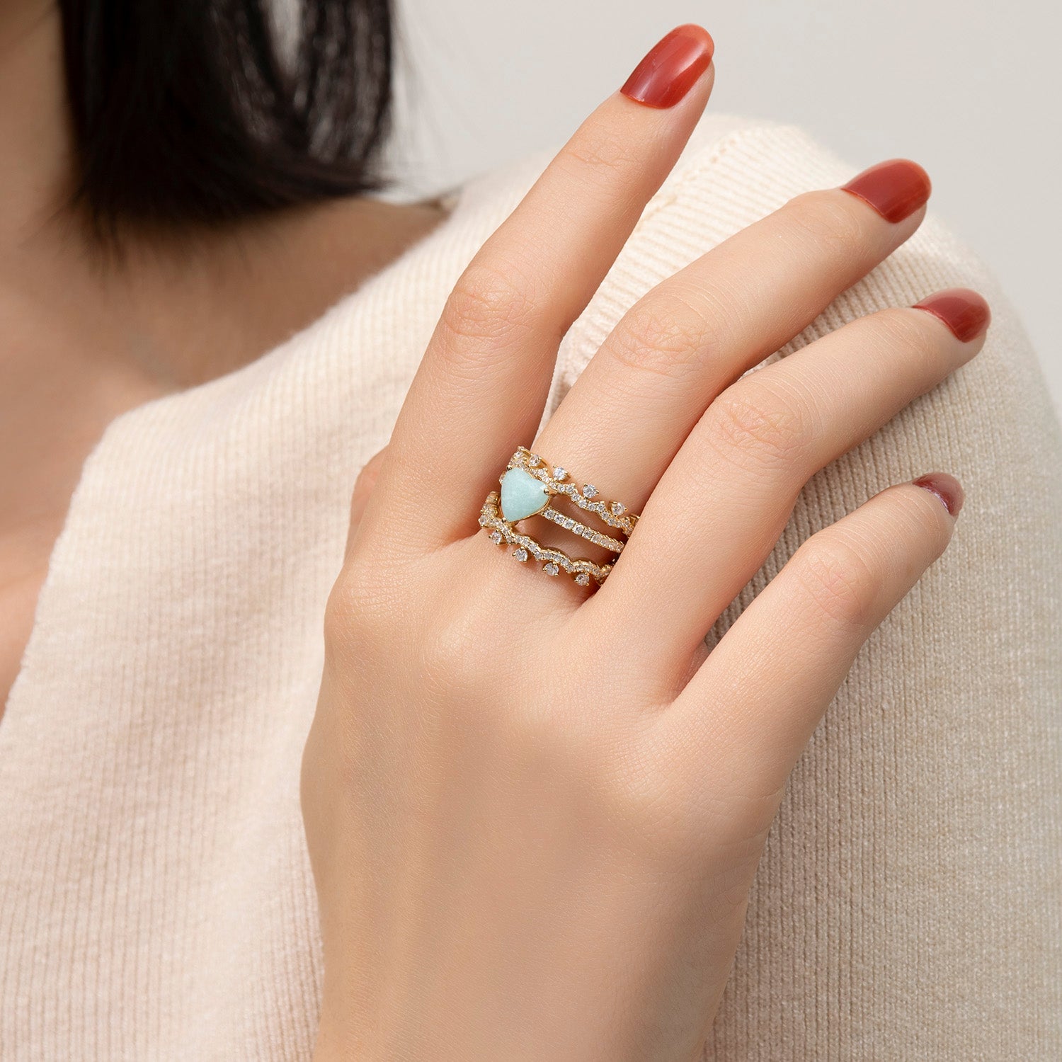 Dissoo® Herz-Pavé-Brautset aus Amazonit, dreiteilig, mit Krone