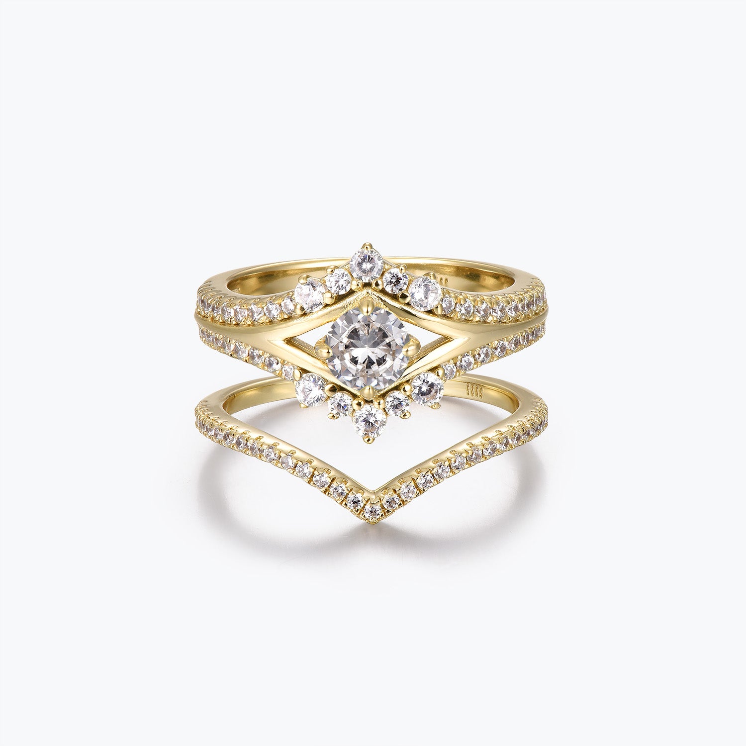 Bague de fiançailles et alliance Dissoo® en moissanite ronde sertie pavé fendu, serties en V