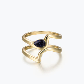 Dissoo® Pear Blue Goldstone Wave Shank Bridal Set in Gold Vermeil