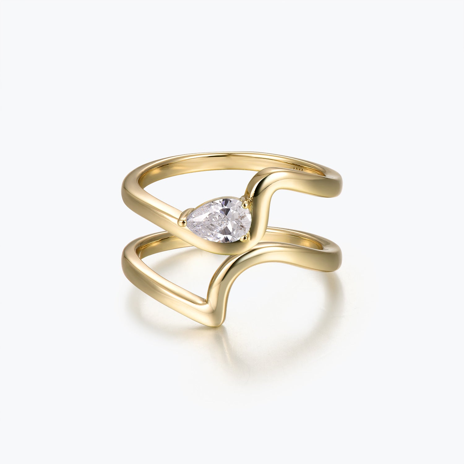 Dissoo® Gold Pear Moissanite Wave Shank Bridal Set
