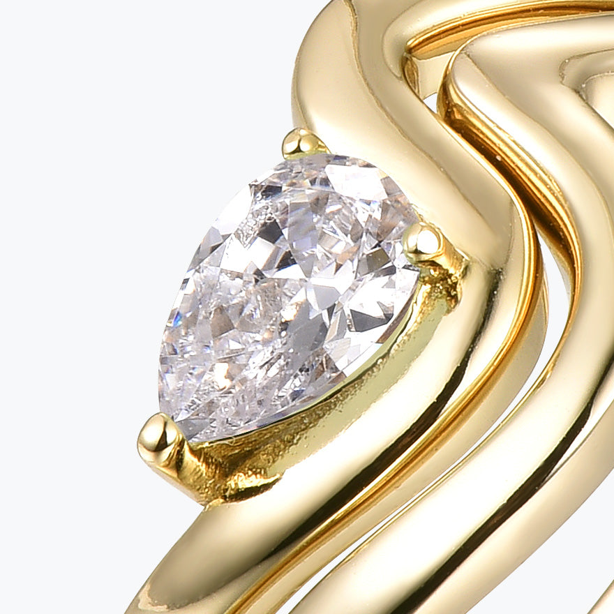 Dissoo® Gold Pear Moissanite Wave Shank Bridal Set