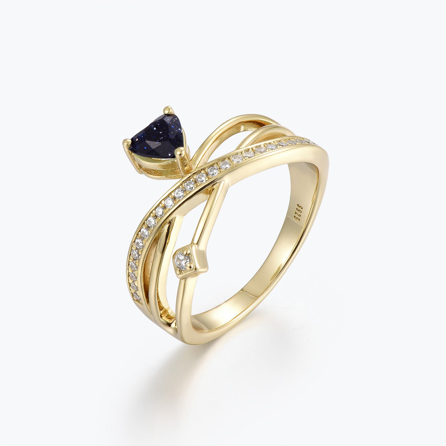 Heart Cut Blue Goldstone Multi-Row Crossover Engagement Ring