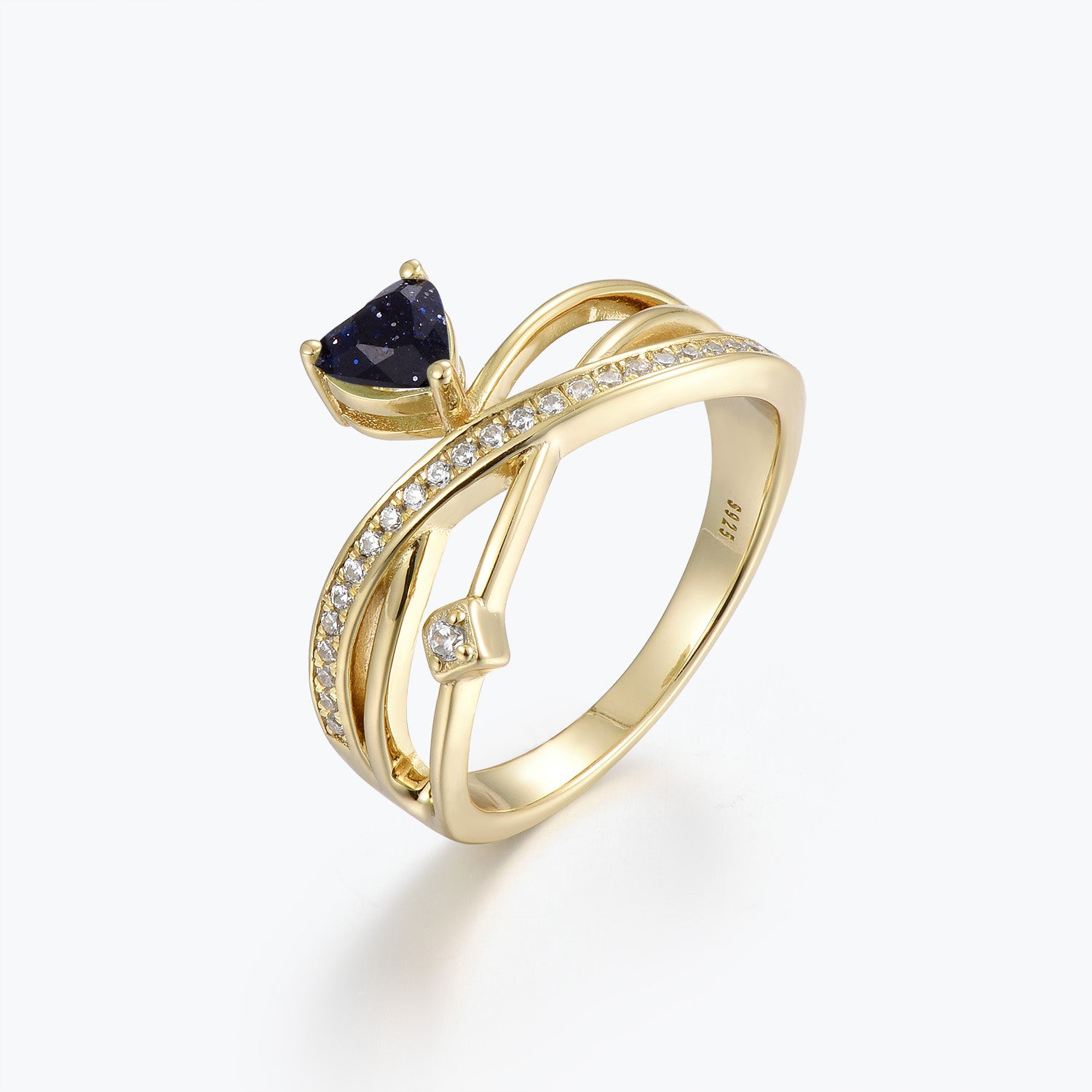 Dissoo® Heart Blue Goldstone Multi-Row Crossover Engagement Ring in Gold Vermeil