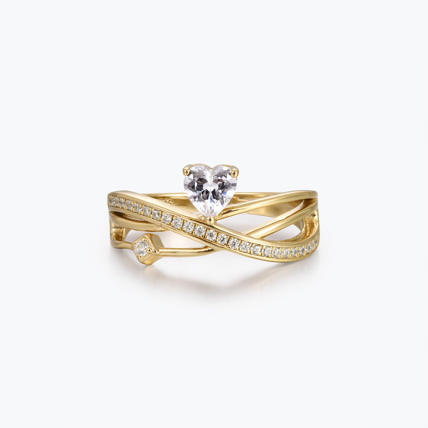 Bague de fiançailles croisée multi-rangs en or et moissanite Dissoo® en forme de cœur