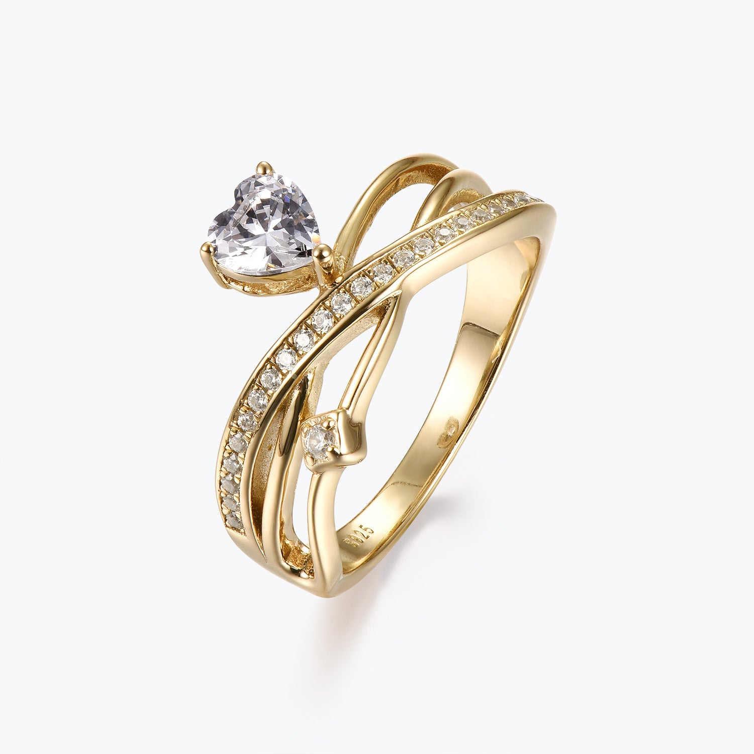 Bague de fiançailles croisée multi-rangs en or et moissanite Dissoo® en forme de cœur