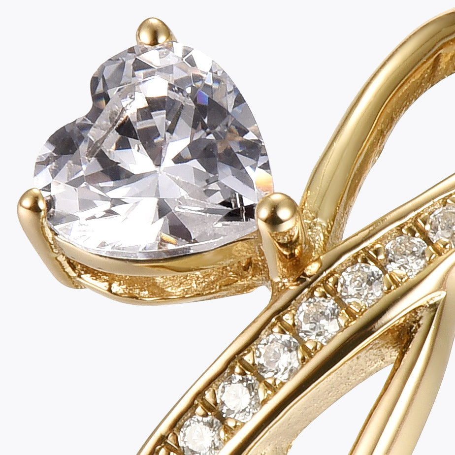 Bague de fiançailles croisée multi-rangs en or et moissanite Dissoo® en forme de cœur