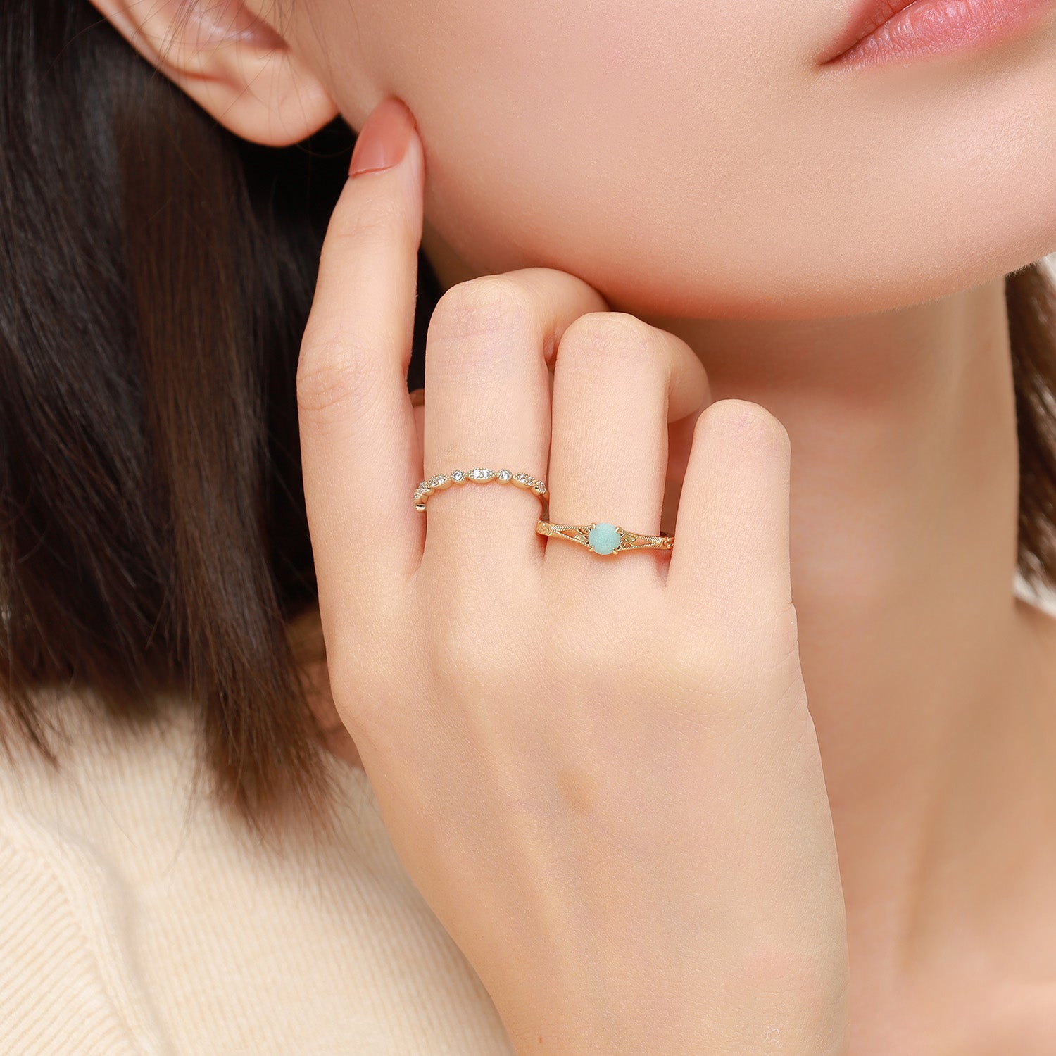 Engraved Pattern Round Cut Amazonite Bridal Set