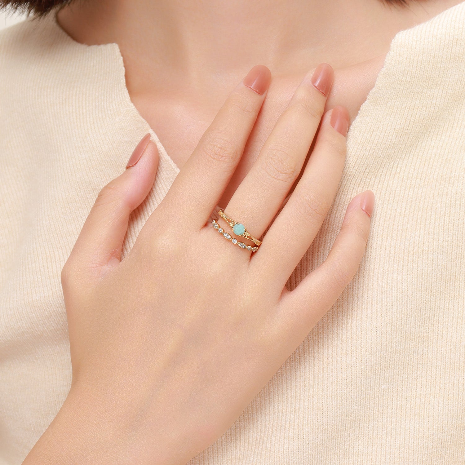 Ensemble de mariée Dissoo® en amazonite à motif gravé et Versailles