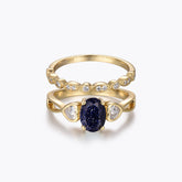 Dissoo® Love Bridge Blue Goldstone Engagement Ring and Versailles Moissanite Wedding Ring