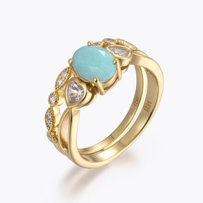 Dissoo® Love Bridge Amazonite Engagement Ring and Versailles Moissanite Wedding Ring