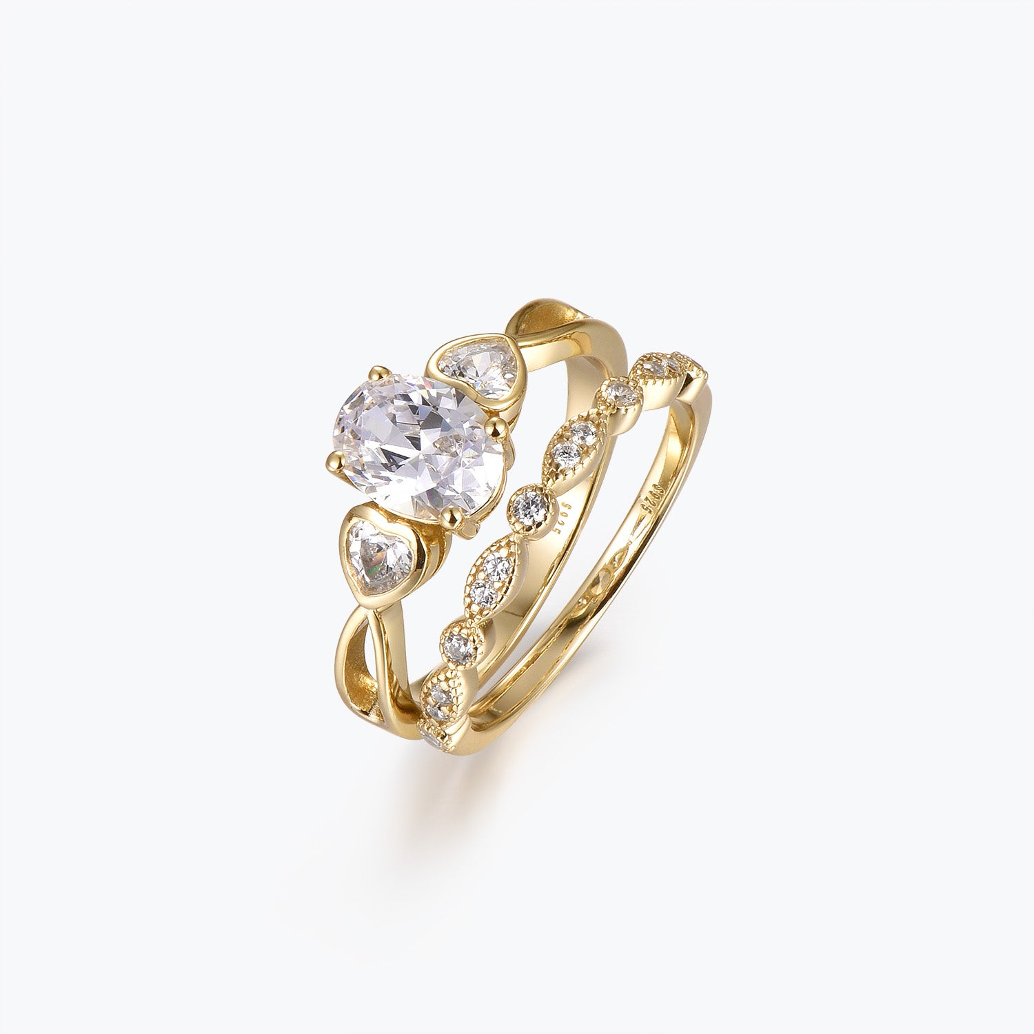 Dissoo® Love Bridge Moissanite Engagement Ring and Versailles Moissanite Wedding Ring