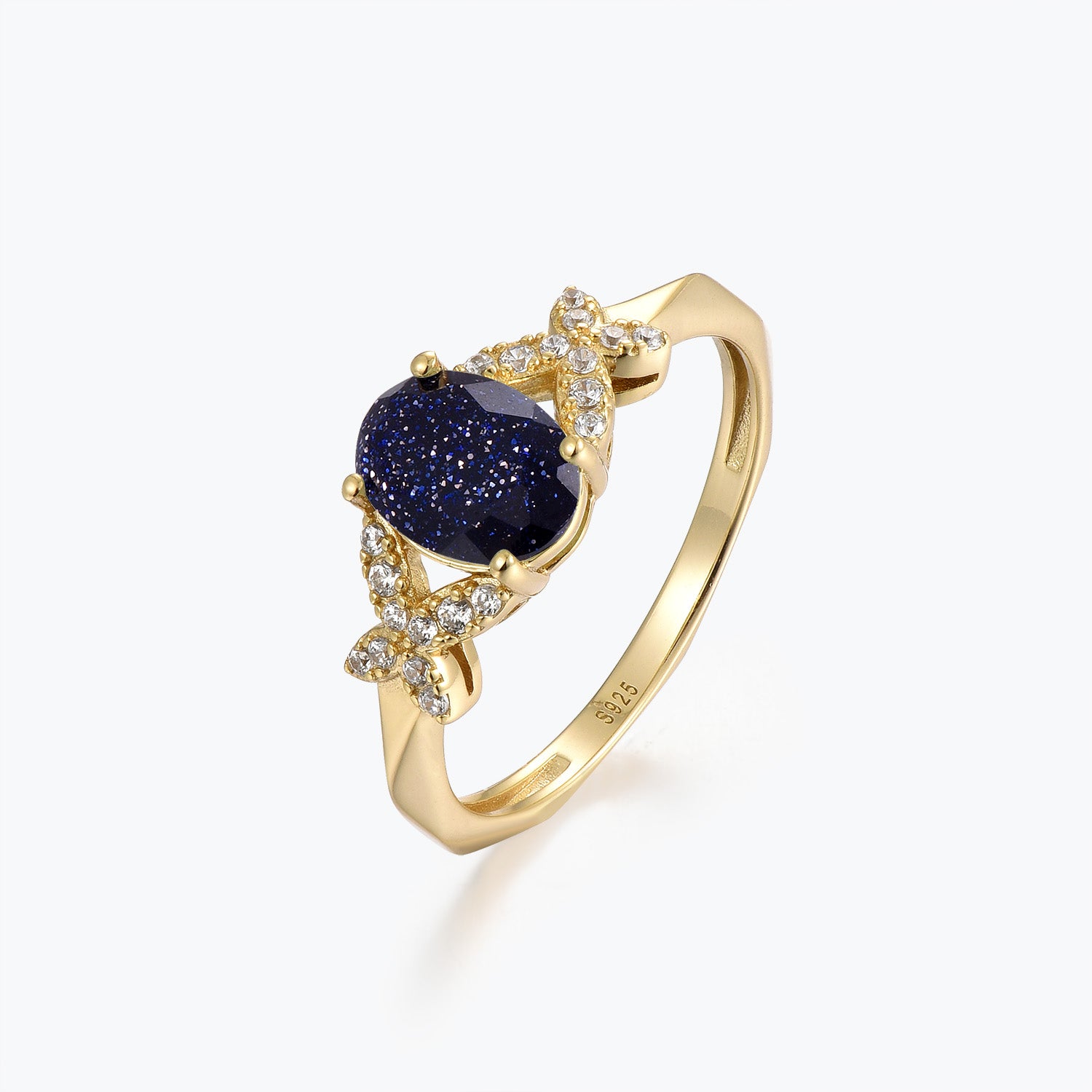 Dissoo® Butterfly Oval Blue Goldstone Engagement Ring in Gold Vermeil