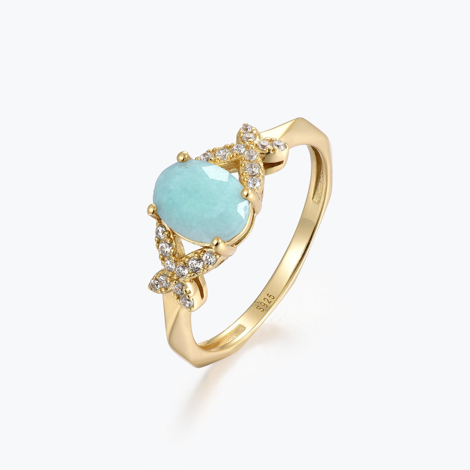 Dissoo® Butterfly Oval Amazonite Engagement Ring in Gold Vermeil