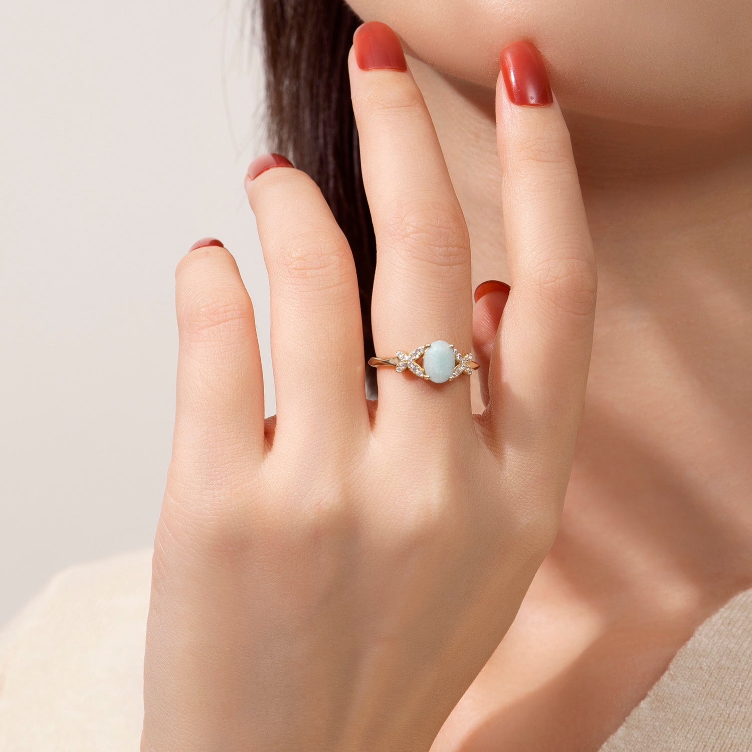 Butterfly Oval Cut Amazonite Engagement Ring