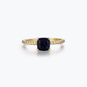 Dissoo® Yellow Gold Cushion Blue Goldstone Solitaire Twisted Engagement Ring