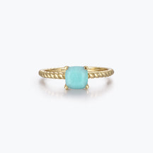 Dissoo® Yellow Gold Cushion Amazonite Solitaire Twisted Engagement Ring