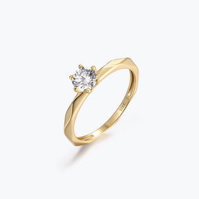 Dissoo® Gold Round Solitaire Moissanite Multi-faceted Engagement Ring