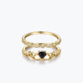 Dissoo® Heart Crown Blue Goldstone Engagement Ring with Gold Versailles Wedding Ring