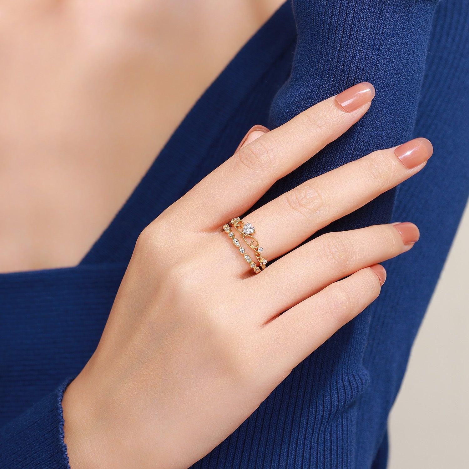 Heart Cut Crown Moissanite Engagement Ring Set