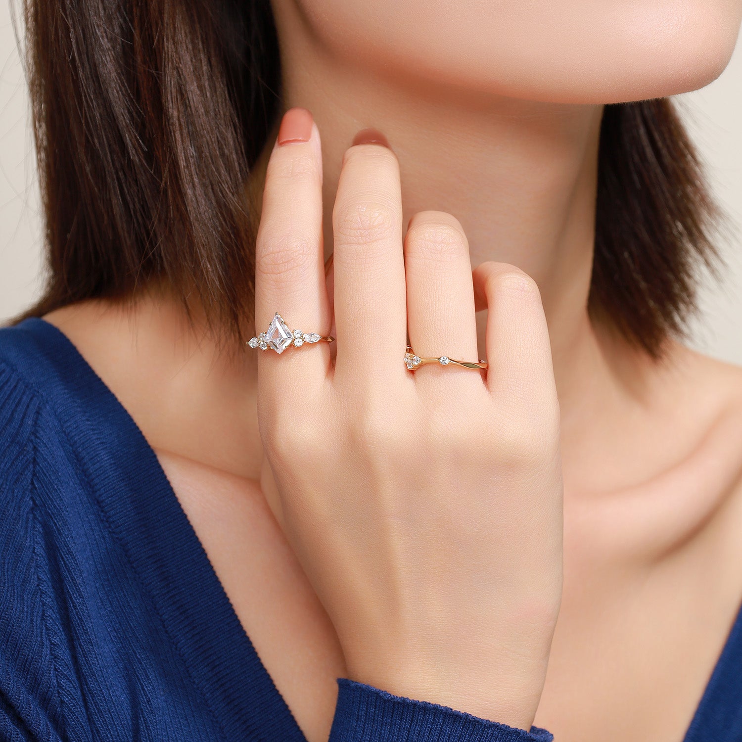 Floral Kite Cut Moissanite Cluster Engagement Ring Set