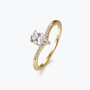 Dissoo® Gold Pear Moissanite Curve Pavé Band Engagement Ring