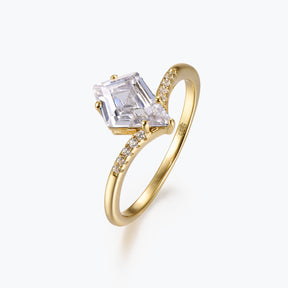 Dissoo® Gold Kite Cut Moissanite Curve Pavé Band Engagement Ring