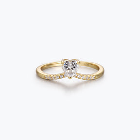Dissoo® Gold Heart Moissanite Curve Pavé Band Engagement Ring