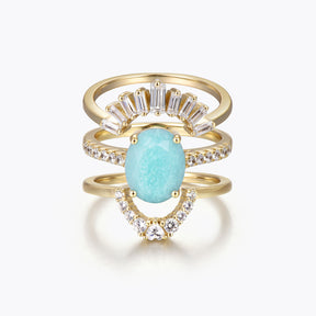 Dissoo® Oval Amazonite Solitaire Pavé Three-Piece Bridal Set in 14K Gold Vermeil