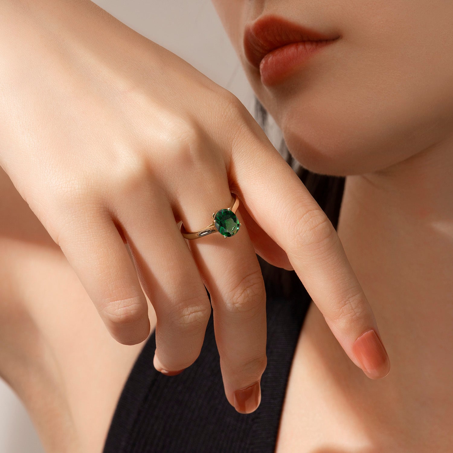 Oval Cut Green Gemstone Solitaire Engagement Ring