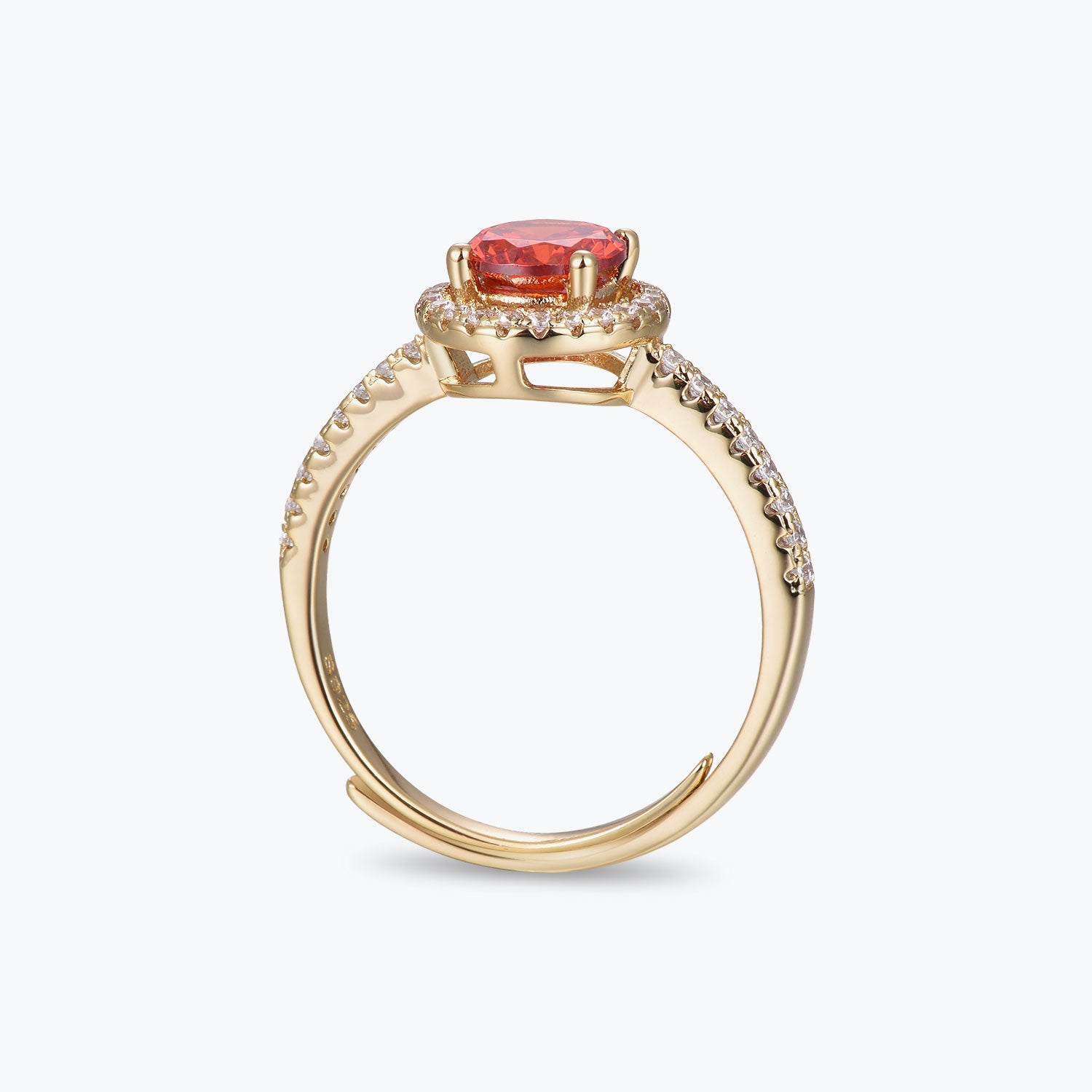 Round Cut Red Gemstone Halo Engagement Ring