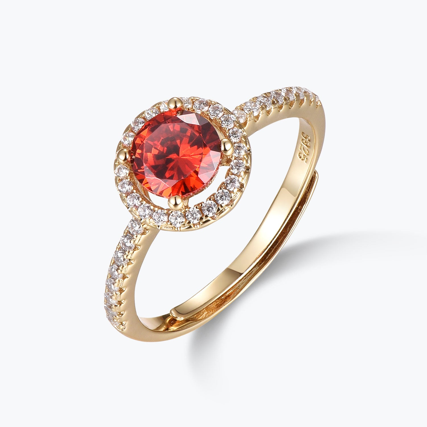 Round Cut Red Gemstone Halo Engagement Ring