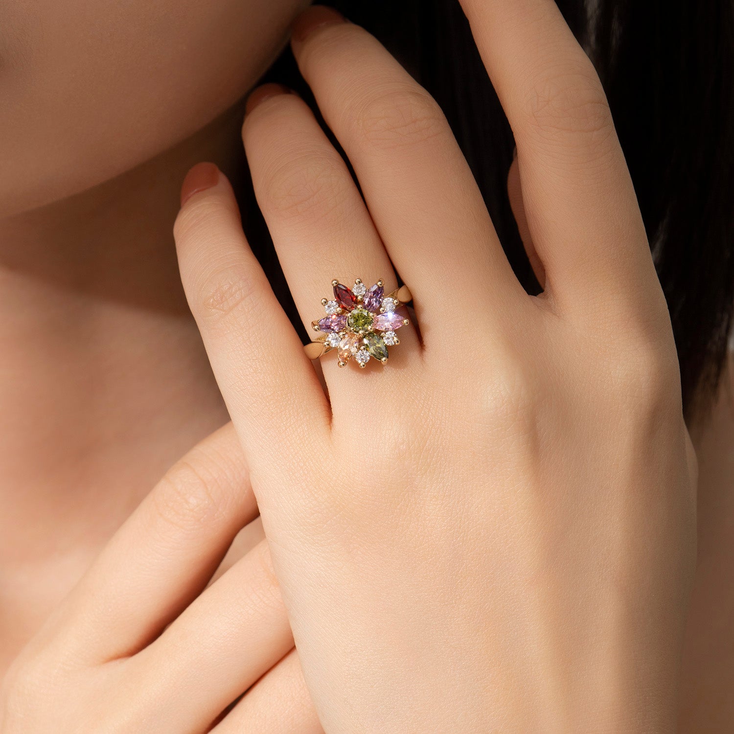 Dissoo® Multicolor Floral Cluster Cocktail Ring in 14K Gold Vermeil