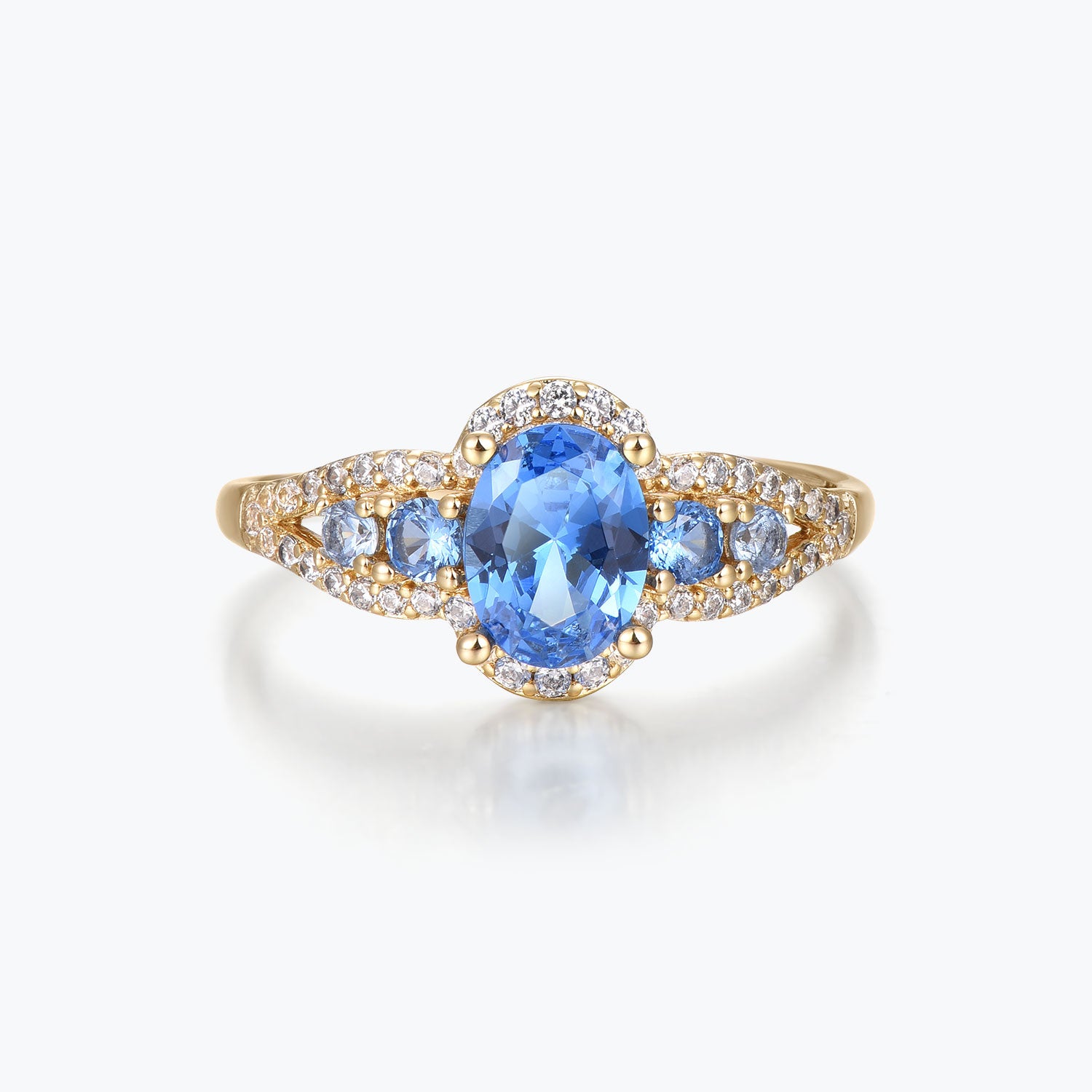 Vintage Oval Cut Blue Gemstone Halo Cocktail Engagement Ring