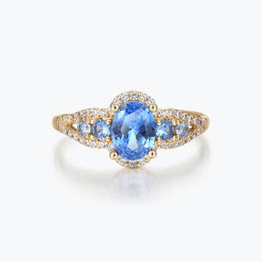 Dissoo® Gold Sapphire Blue Halo Cocktail Engagement Ring
