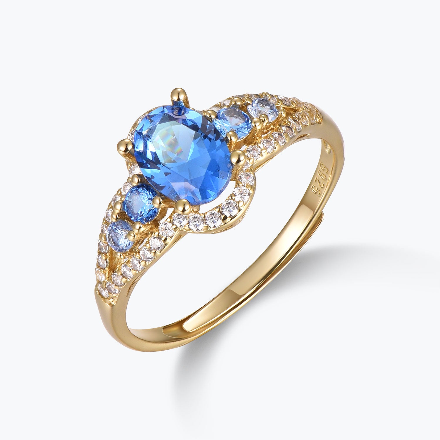 Dissoo® Gold-Saphirblauer Halo-Cocktail-Verlobungsring