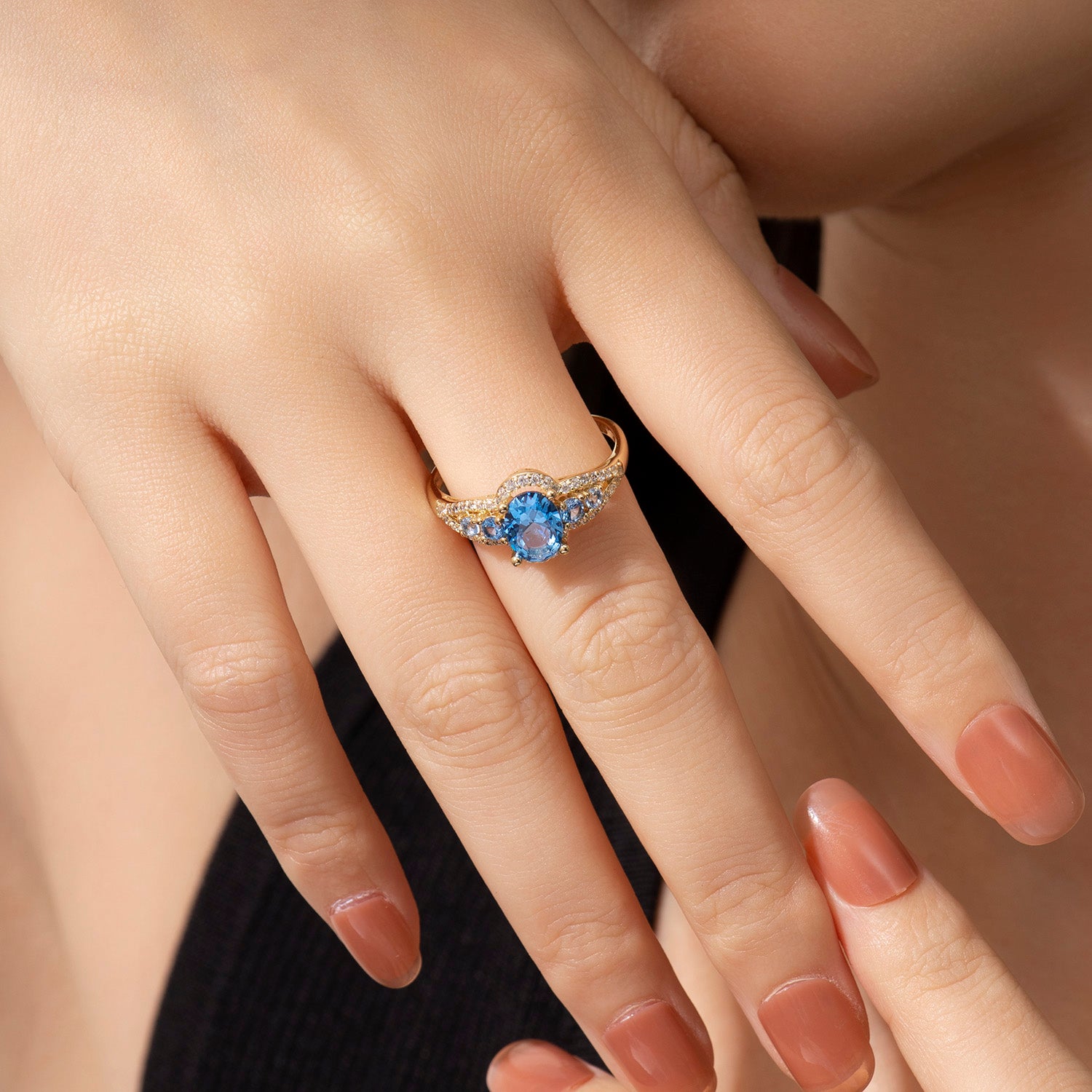 Vintage Oval Cut Blue Gemstone Halo Cocktail Engagement Ring