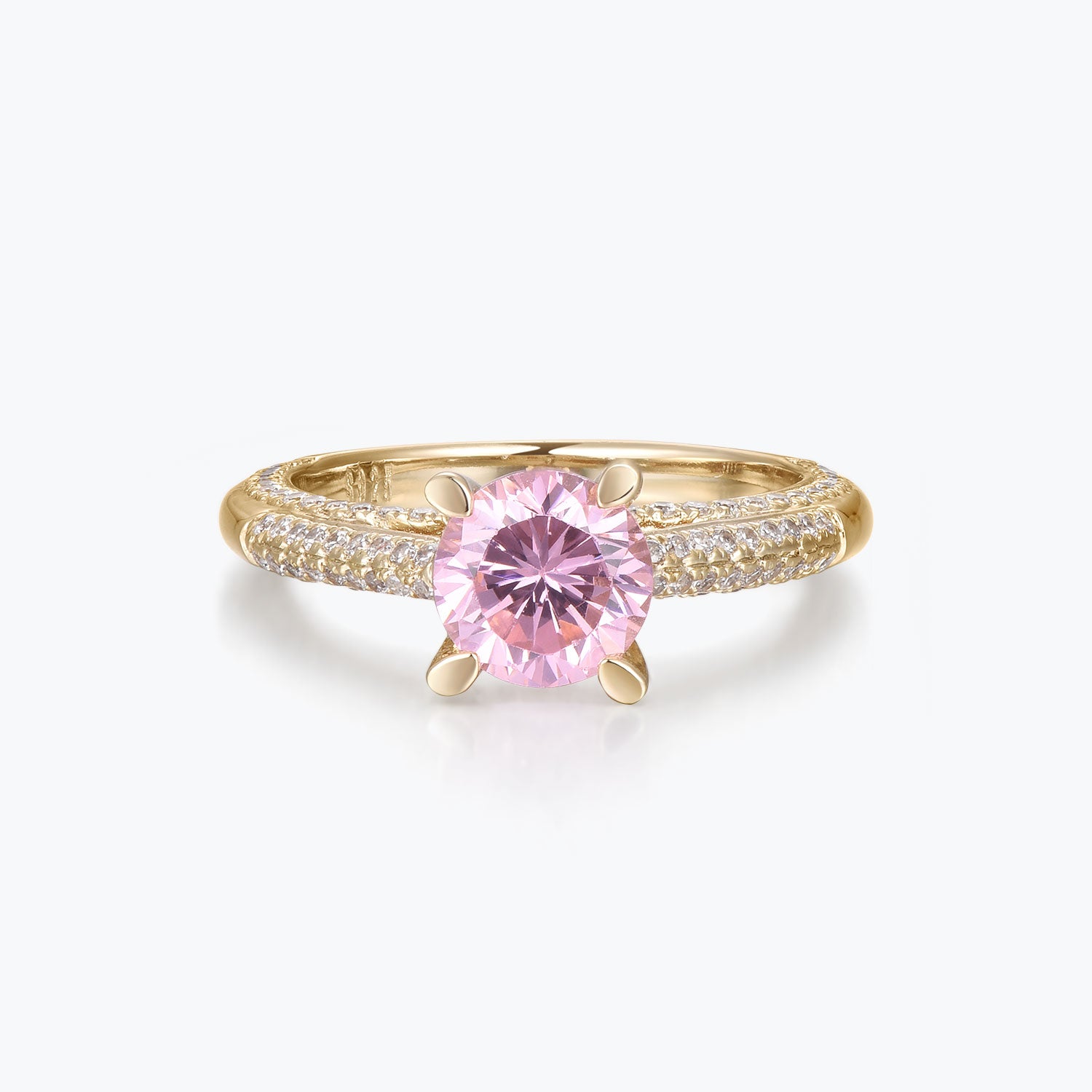 Dissoo® Pink Round Cut Engagement Ring with Gold Micro-pavé Setting Band