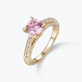 Dissoo® Pink Round Cut Engagement Ring with Gold Micro-pavé Setting Band