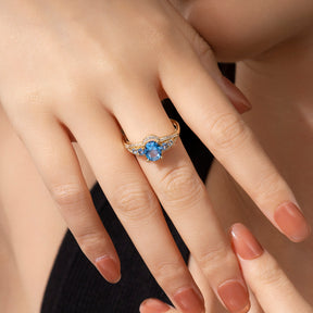 Dissoo® Gold Sapphire Blue Halo Cocktail Engagement Ring
