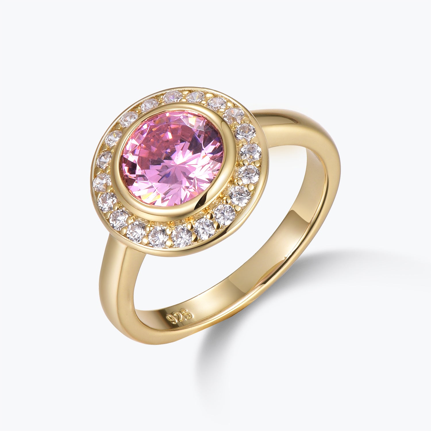 Dissoo® Gold Pink Round Halo Cocktail Engagement Ring