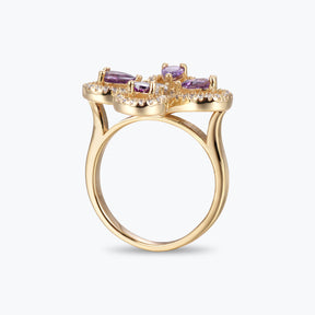 Dissoo® Purple Four-Leaf Clover Halo Gold Cocktail Engagement Ring