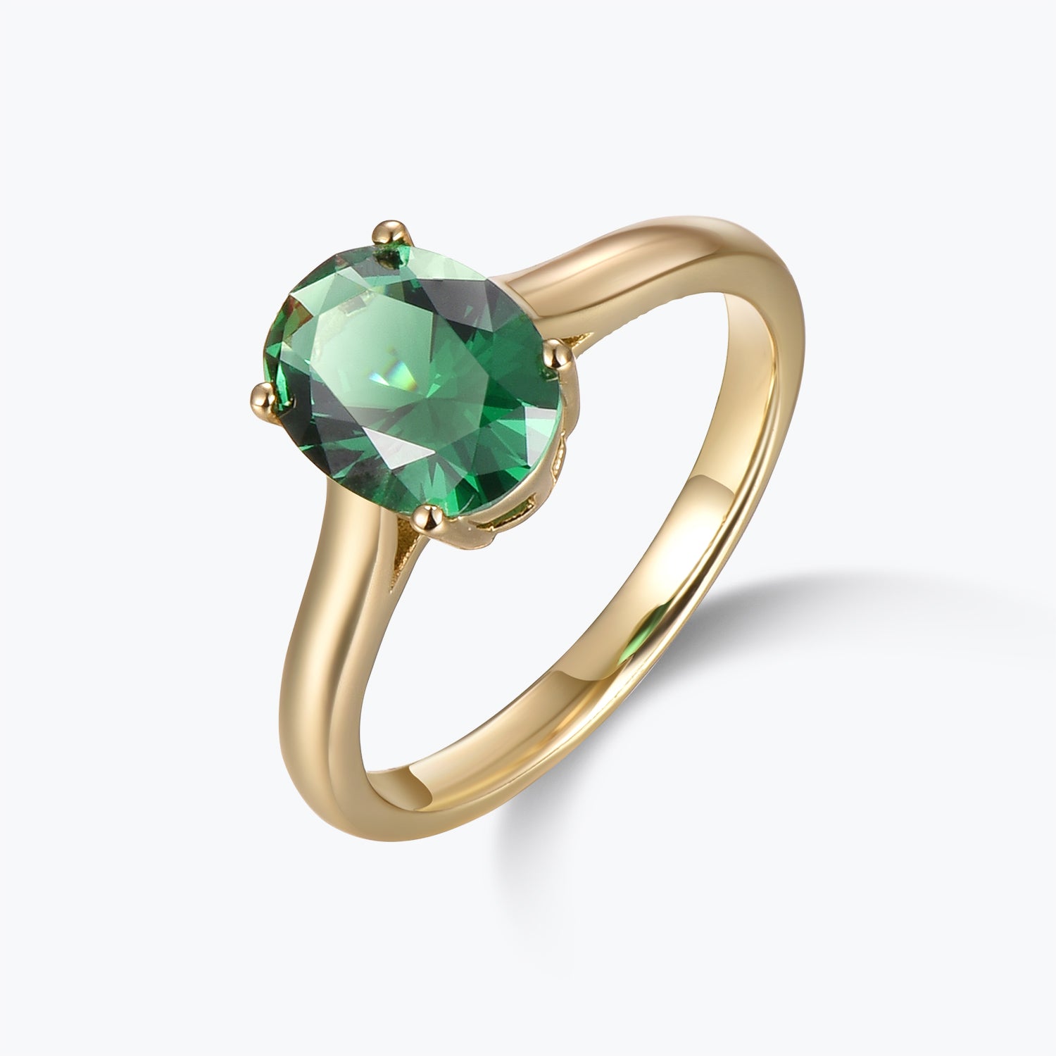 Oval Cut Green Gemstone Solitaire Engagement Ring