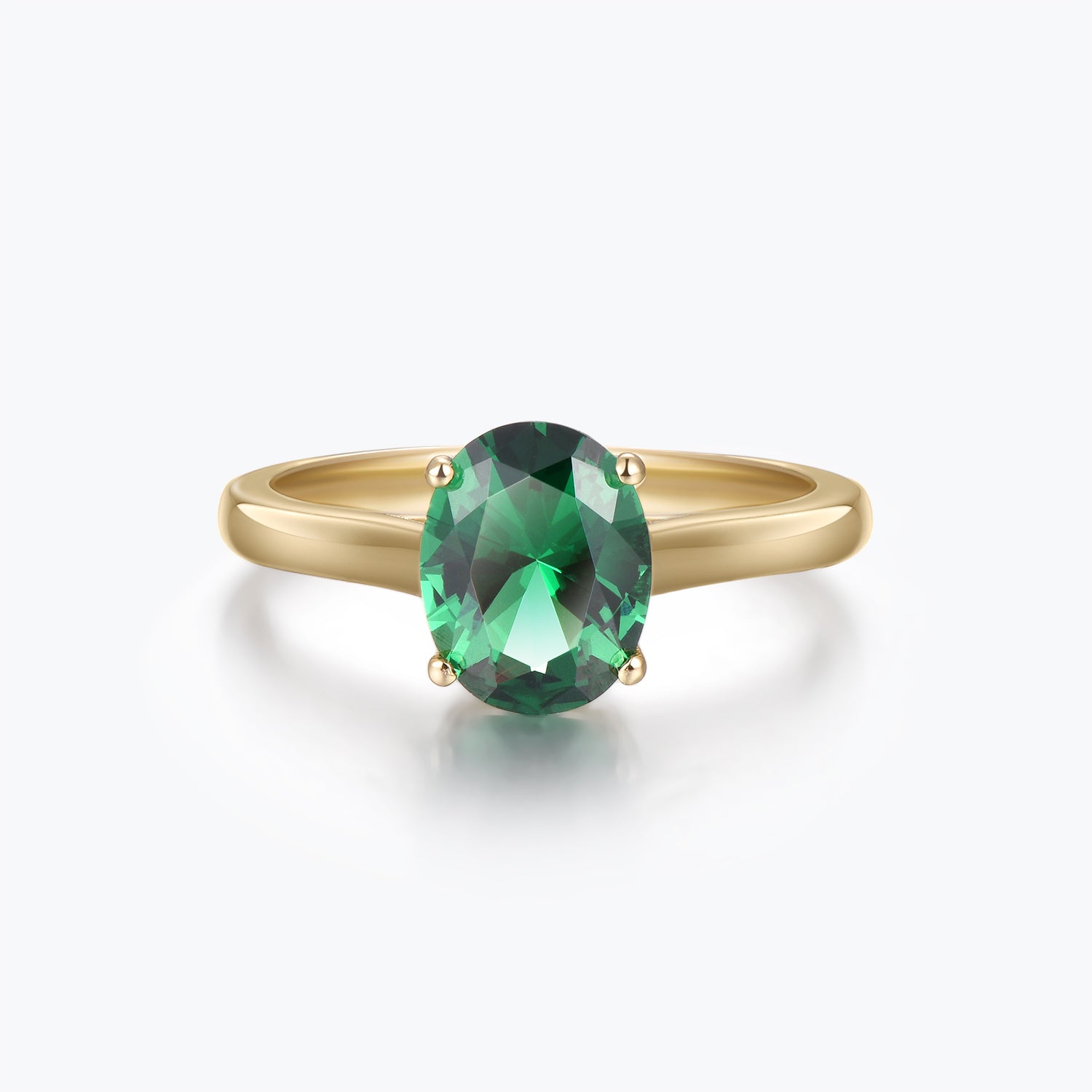 Oval Cut Green Gemstone Solitaire Engagement Ring