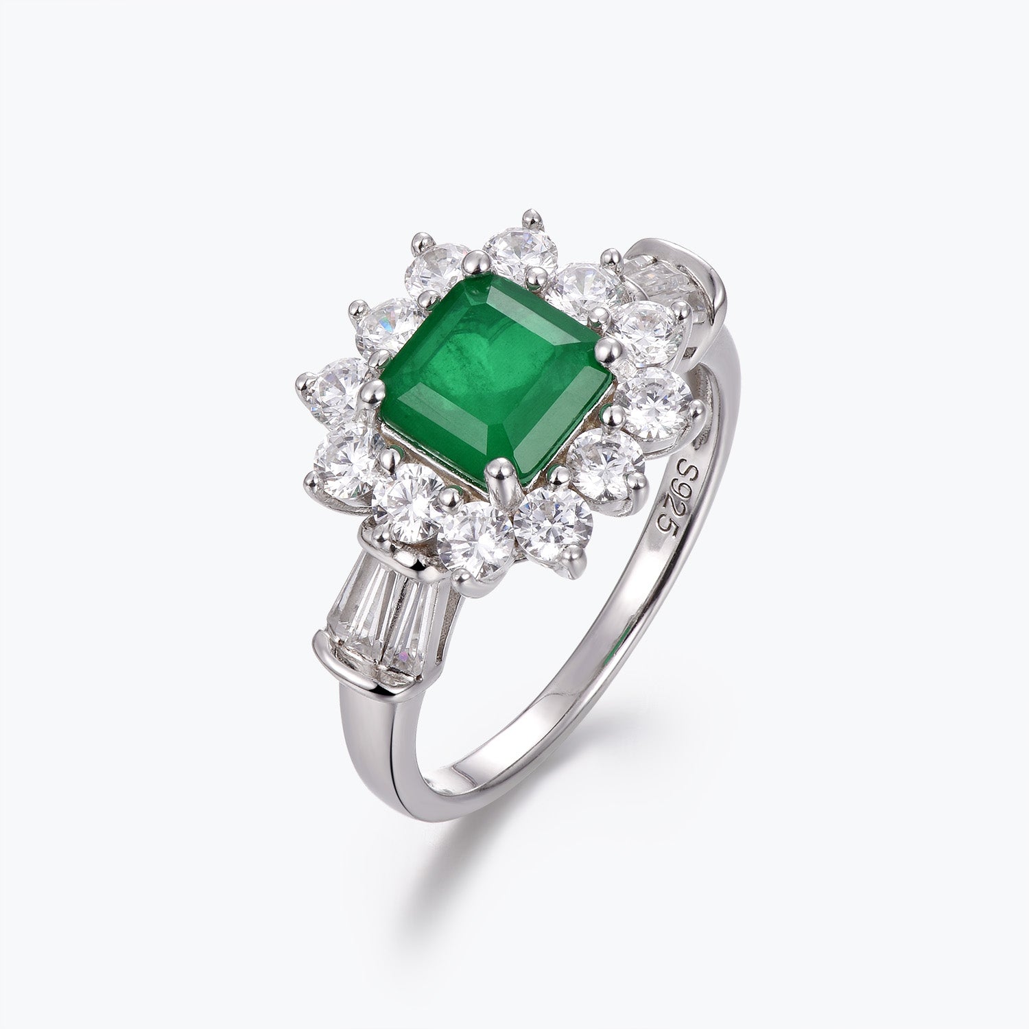 Dissoo® Emerald Green Asscher Floral Cluster Cocktail Engagement Ring